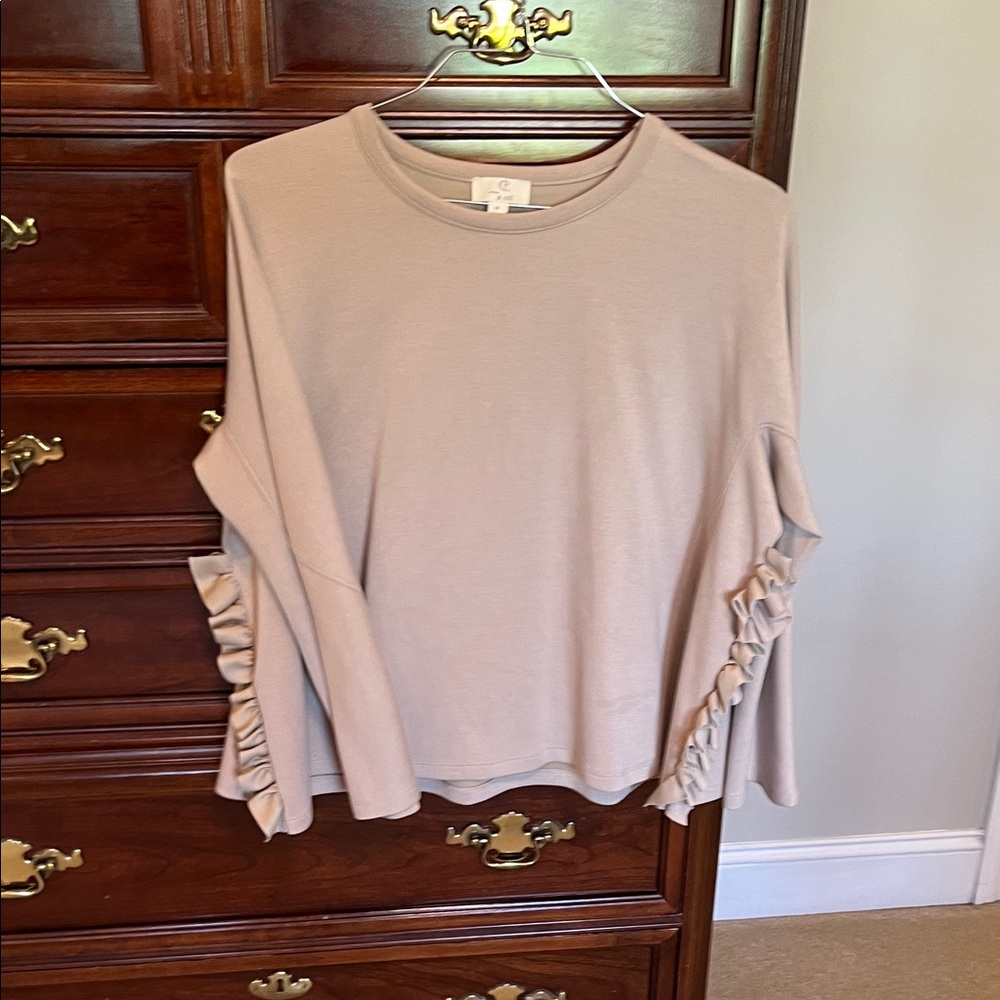 Elegant Beige Ruffle Sleeve Top